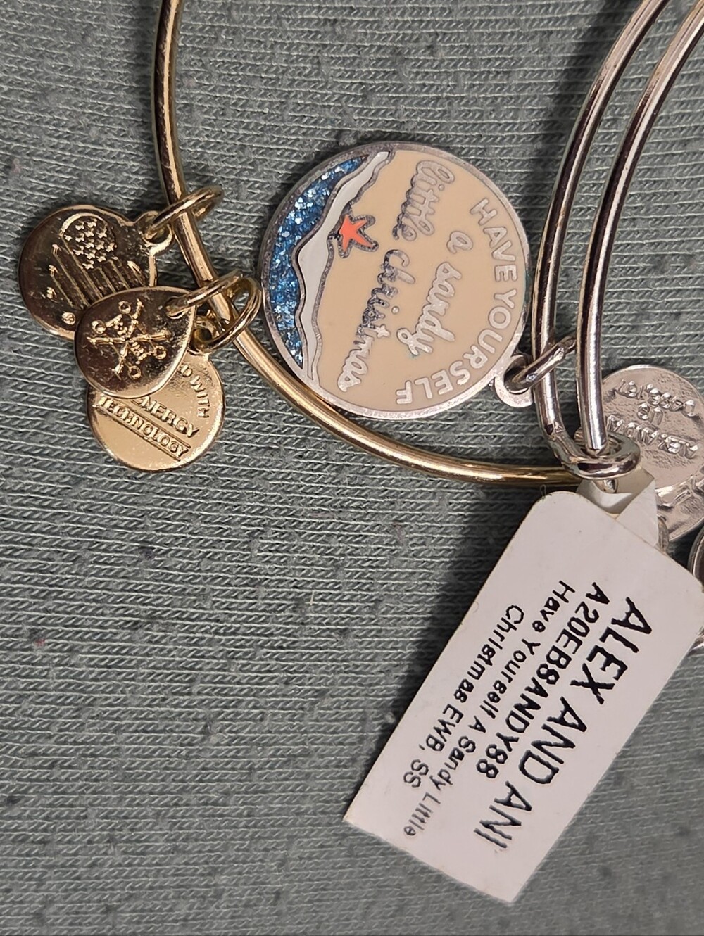 Alex and Ani Gold-Tone Beach Charm Expandable Bangle with Blue Enamel Accent